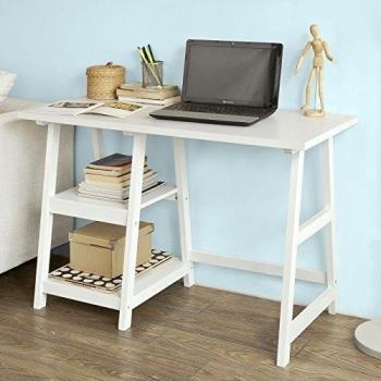 SoBuy Mesa de Escritorio, Mesa de Ordenador con 2 estantes, Color Blanco, FWT16-W, ES