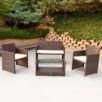 Conjunto de jardín Aktive Garden 2 sillones+1 sofá+ 1 mesa negro/crema