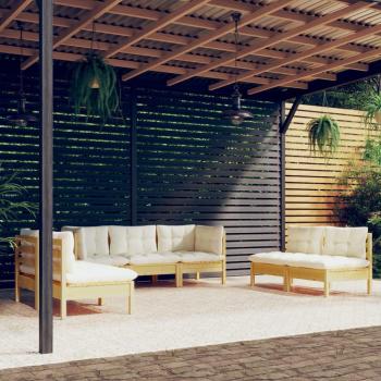 7-Piece Solid Pinewood Garden Lounge Set with Cream Cushions