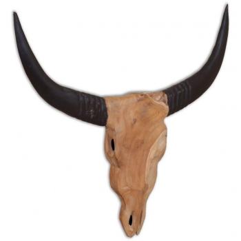 Escultura de cráneo de toro de teca para pared 69x6x60 cm