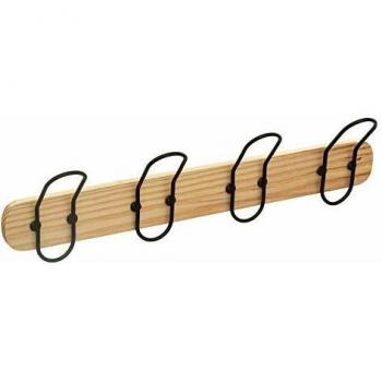 Perchero de madera y metal con 4 ganchos - 50 x 7 x 12 cm