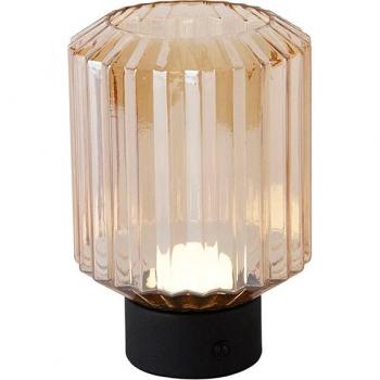 Lámpara de mesa LED recargable negro/ámbar con cristal - Millie