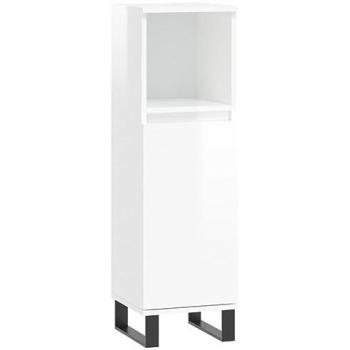 Armario de baño madera contrachapada blanco brillo 30x30x100 cm
