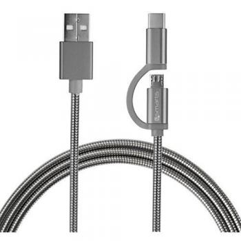 4smarts 468552 USB de a a Micro USB/USB de c Cable de Datos con Cable de Metal Abrigo, 1 m Longitud Plata
