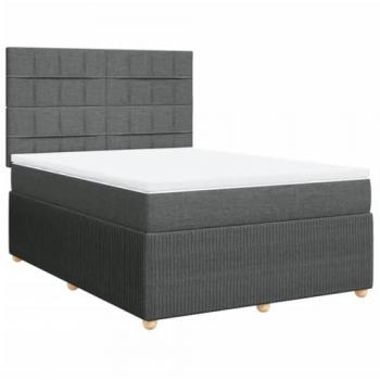 Cama box spring con colchón tela gris oscuro 160x200 cm