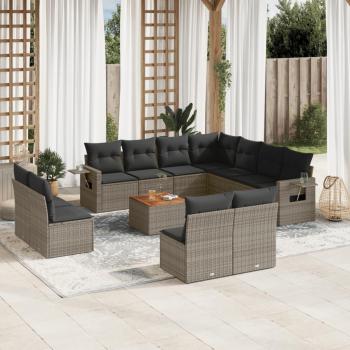 12-Piece Grey Poly Rattan Garden Sofa Set with Cushions