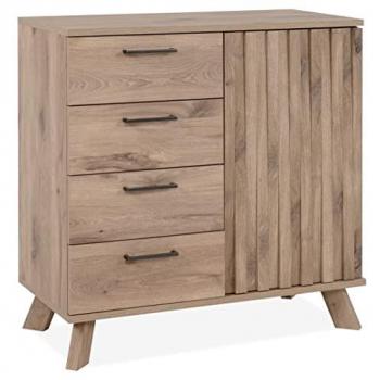 Aparador 4 Cajones 1 Puerta Decoración Roble L85 cm