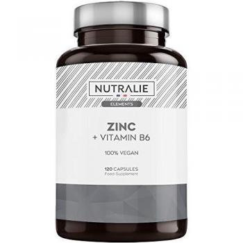 ZINC CÁPSULAS 47mg de Citrato de Zinc con 15mg de Zinc Elemento Puro - Piel Acné Pelo - Zinc con Vitamina B6 Alta Absorción x 4 Meses de Tratamiento | 120 Cápsulas Veganas Nutralie