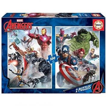 Educa - Avengers. Puzzle de 500 Piezas. Medida aproximada una vez montado: 46 x 34 cm. Incluye cola FIX PUZZLE para colgarlo una vez finalizado el montaje. A partir de 14 años