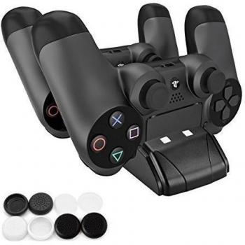[PS4 Manija del juego Cargadores] PECHAM PlayStation 4 Cargador Muelle,PS4 Controlador de estación de carga del muelle del cargador dual USB con indicador LED para Sony PlayStation 4,Negro
