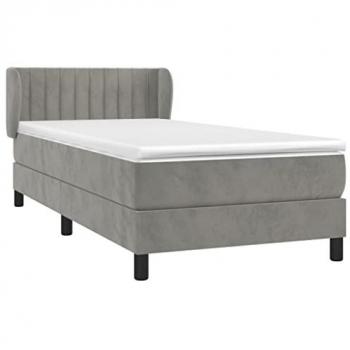 Cama Box Spring con Colchón Terciopelo Gris Claro 90x190 cm