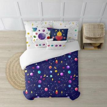 Funda Nórdica 100% Algodón Modelo Cosmos Multicolor 175 Hilos Tamaño 260 x 240 cm con Botones para Cama de 180