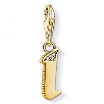 Colgante charm letra I de plata con baño de oro de 18K