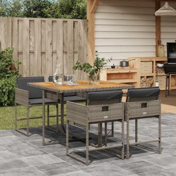 Set comedor de jardín 5 piezas con cojines ratán sintético gris
