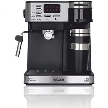 Haeger Multi Coffee Cafetera Espresso 15 Bares 1450W con Pantalla LED, Boquilla de Espuma, Bandeja de Goteo Desmontable y Cesta del Filtro Lavable, Capacidad