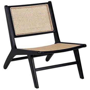 Sillón de Madera de Caucho Negro con Rejilla de Ratán Natural 60,5 x 73,5 x 72,5 cm