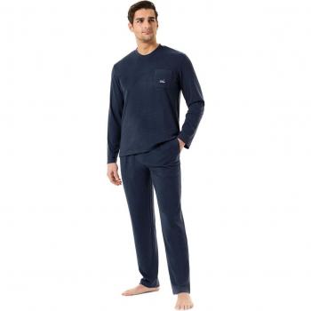 Pijama Largo de Hombre de Punto con Cuello Redondo en Liso - Lohe