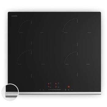 Placa de Inducción Klarstein Verosteel 60cm - 4 Zonas, 7400W, Táctil, Temporizador, Seguridad Infantil, Cristal Cerámico Negro