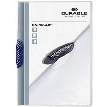 Durable 226007 - Carpeta con Clip Swingclip, Hecha de PP, Hasta 30 Hojas A4, Clip Azul Oscuro, Paquete de 25