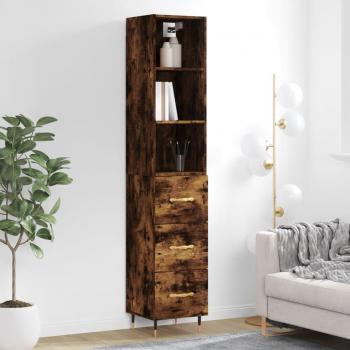 Aparador de madera contrachapada roble ahumado 34,5x34x180 cm con 3 cajones, Mueble de Almacenaje de Salón, Buffet para salón, Armario Auxiliar, Armario