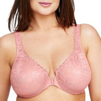 Glamorise Wonderwire Stretch Lace Front Closure Bra - Orange 44-B
