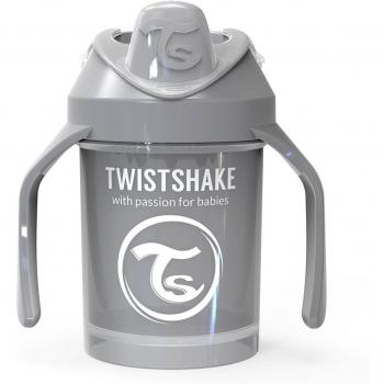 Twistshake Mini Cup Vaso de Aprendizaje para Beber con Antiderrame Boquilla de Blanda 230 ml, Taza de Entrenamiento para Sorber para Bebé y Mezclador de Frutas, Sin BPA, 4+ Meses, Gris Pastel