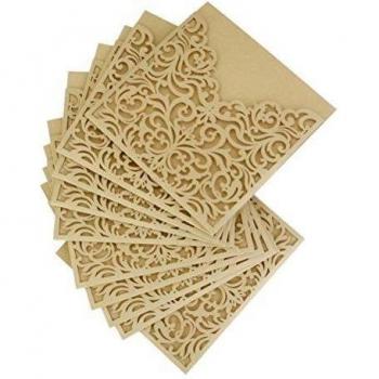 ULTNICE 10pcs hueco hacia fuera tarjetas de felicitación decorativas invitación para boda cumpleaños compromiso fiesta oro