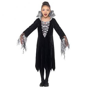 Smiffys 49828L - Disfraz de vampiro de araña para niña, color negro y plateado, talla L de 10 a 12 años