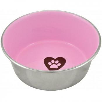Comedero Nayeco Inoxidable Antideslizante Love Paw Rosa 550 ml 14 cm