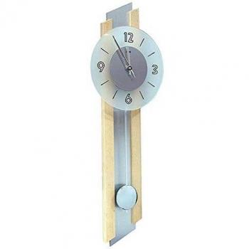 Reloj de Pared Pendular AMS 7207/18, Cuarcito, 62 cm x 23 cm, Caja de Madera en Color Plata y Haya, Ideal para Comedor y Sala de Estar
