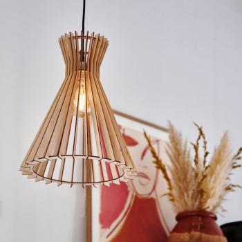 Lámpara colgante Groa de Nordlux, madera clara, pantalla original Ø34