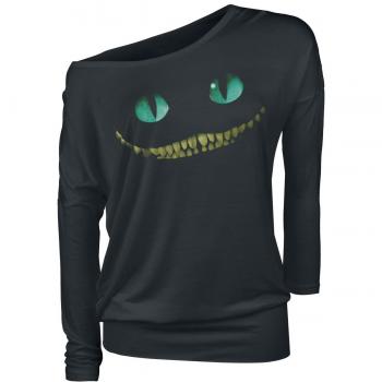 Alicia en el País de Las Maravillas Gato Chesire - Smile Mujer Camiseta Manga Larga Negro XL