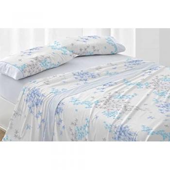 Juego de Sábanas 525 Azul de Burrito Blanco - Poliéster y Algodón, Fácil Planchado, Cama de 105 cm