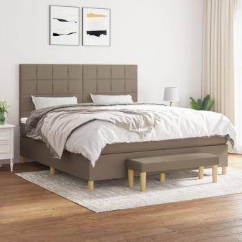 Cama box spring con colchón tela gris taupe 180x200 cm