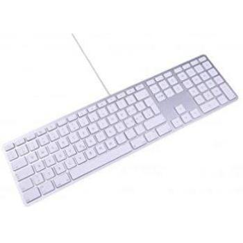 Teclado USB QWERTY Portugués LMP 17613 con 110 teclas, cableado, tapa superior de aluminio y 2x USB - Plata