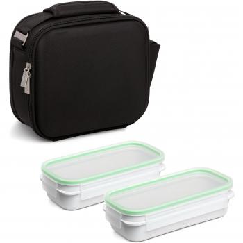 Tatay Urban Food Shell - Bolsa Térmica Porta Alimentos, 5,6L de Capacidad, con 2 Tuppers Herméticos de 0,75L de Plástico Libre de BPA, Color Negro. Medidas 28 x 13,5 x 23,5 cm