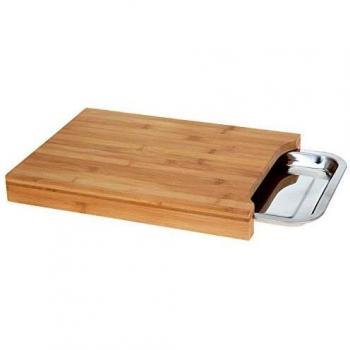 Koopman - Tabla de cortar de bambú con bandeja de acero inoxidable