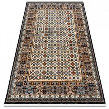 Alfombra Keshan con Flecos, Marco Oriental Beige y Azul Oscuro 250x340 cm