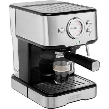 Princess 249415 Silver and Black Capsule Coffee Machine with Milk Frother and Cup Warmer