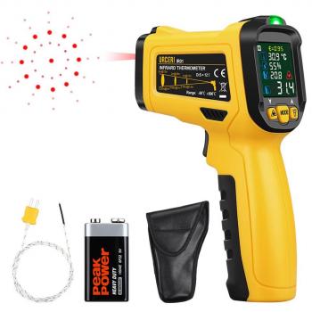 URCERI - Termómetro Digital Láser IR, Termómetro Infrarrojo sin Contacto Pistola de temperatura de -50 ℃ a 800 ℃ Rango con termopar de tipo K, Detector de Fugas UV, Probador de humedad ambiental