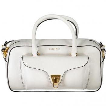 Coccinelle White Leather Handbag with Adjustable Strap and Multiple Pockets, Female, Size: ONE SIZE