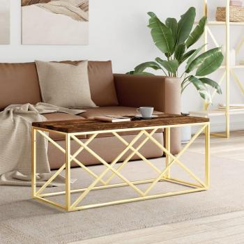 Mesa de centro vidaXL acero inoxidable y madera maciza reciclada plateado/dorado/marrón claro, mesita de salón o comedor, mesa de café