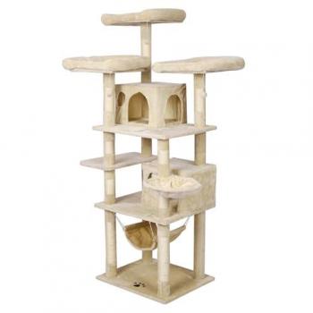 Árbol Rascador Beige 172 cm con Huella de Gato, Postes, Hamacas, Cuevas y Bolas de Juego