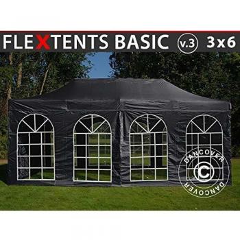 Carpa Plegable Rápida FleXtents Basic v.3, 3x6m Negra, Impermeable con 4 Laterales