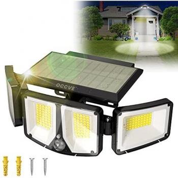 Luz Solar Exterior con 180 LED, Foco Solar LED Exterior Sensor de Movimiento, 2200mAh Luz Solar Jardin Potente con Impermeable IP65 y 3 Modos, para Iluminacion de Seguridad en Jardin, Garaje