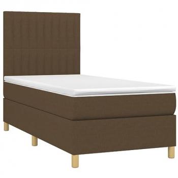 Cama Box Spring con Colchón Viscoelástico Tela Marrón Oscuro 90x200 cm