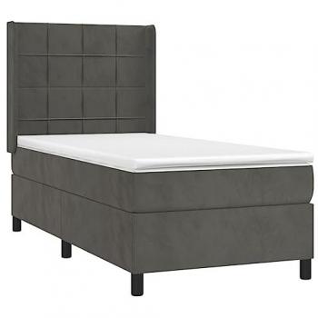 Cama box spring con colchón terciopelo gris oscuro 90x200 cm