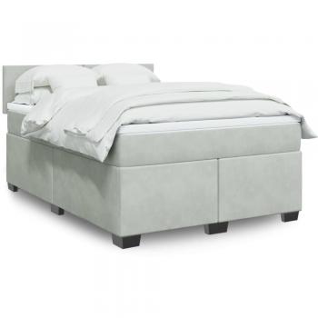 Cama box spring blanda con colchón de terciopelo gris claro 140x190 cm