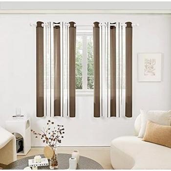 Deconovo Visillos para Salón, Dormitorio, Estilo Moderno, Cortinas Rayas, con Ojales, 140x175cm