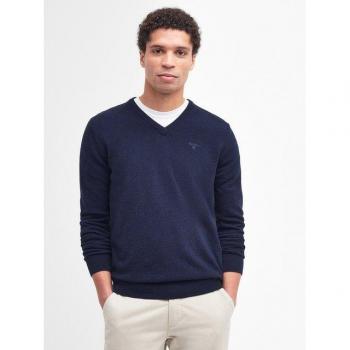 Jersey de hombre Barbour Liso Pico Essential Marino, lana con escudo bordado